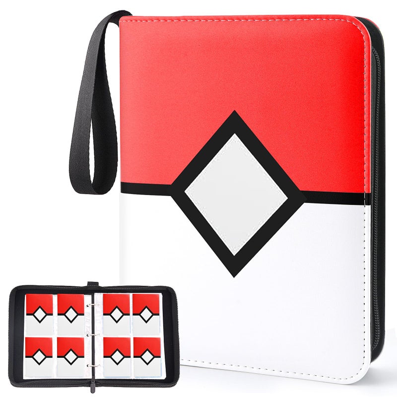 HOHOM Trading Card Binder 4-Pockets  Card Binder Fits 400 Cards with 50 Removable Sleeves  Card Folder for MTG  TCG  Game Cards & Sports Cards-Red - Image 1